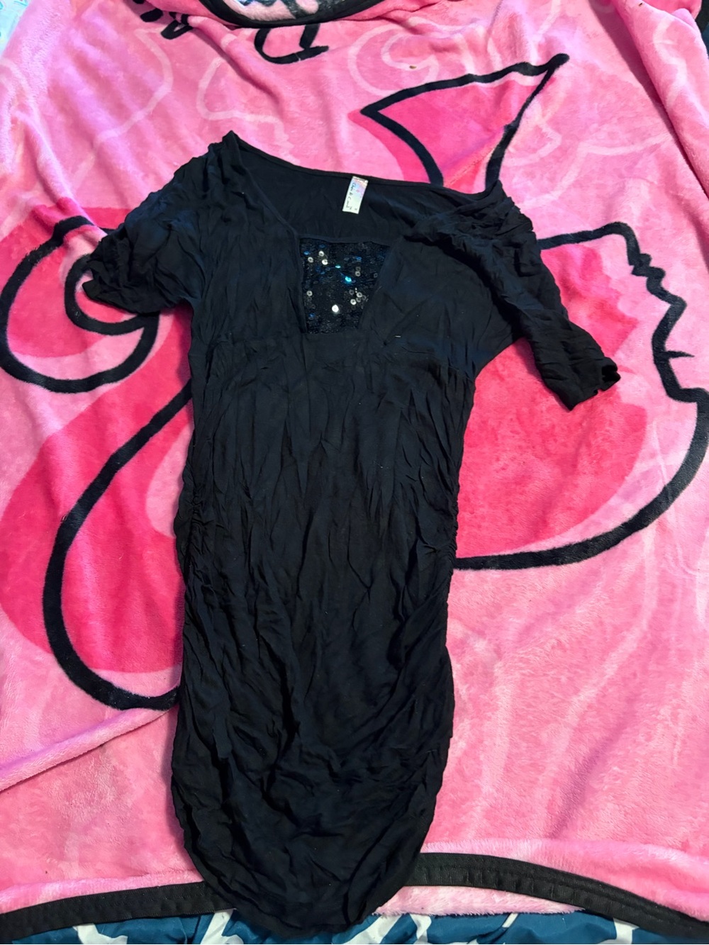 Black Sequin Accent Short Sleeve Women’s top